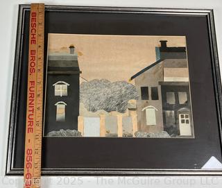 Framed Under Glass Paper Collage of House, Unsigned.  14 x 18"