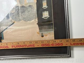 Framed Under Glass Paper Collage of House, Unsigned.  14 x 18"