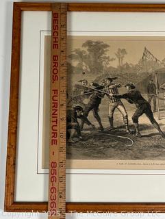 Framed Under Glass Lithograph Titled "A Game of Lacrosse", H.W. Hall, Published by Harper's Weekly c. 1884. 15 x 20" 