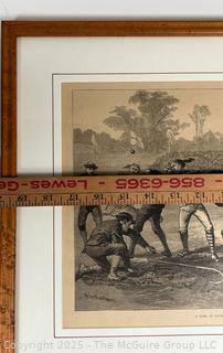 Framed Under Glass Lithograph Titled "A Game of Lacrosse", H.W. Hall, Published by Harper's Weekly c. 1884. 15 x 20" 