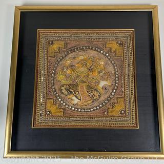 Framed Under Glass Burmese Kalaga Tapestry.  20" square.