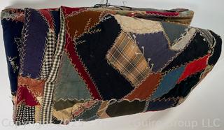 Hand Sewn Crazy Quilt. 36 x 86" Some Damage as Shown  