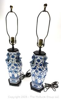 Pair of Blue and White Asian Motif Table Lamps