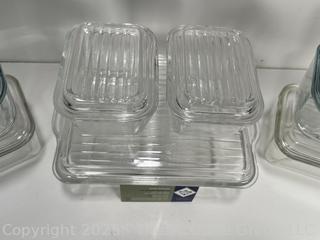 Five (5) Clear Pyrex Food Storage Containers with Lids (Assorted Sizes) 