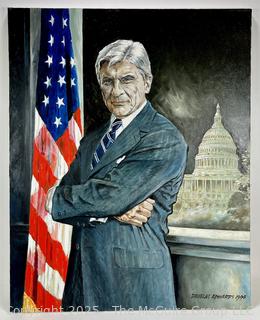 Unframed Original Oil on Canvas Titled, "Sen. John Warner" Signed by Artist Douglas Edwards. 24 x 30"