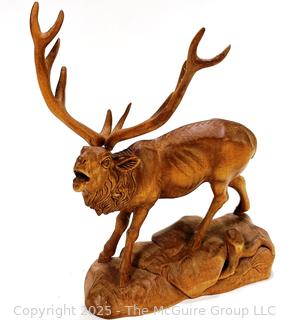 German Hand Carved Black Forest Elk Statue