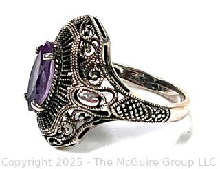 Art Deco Style Filigree Sterling Silver with Amethyst Ring