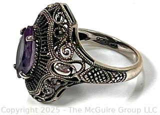 Art Deco Style Filigree Sterling Silver with Amethyst Ring