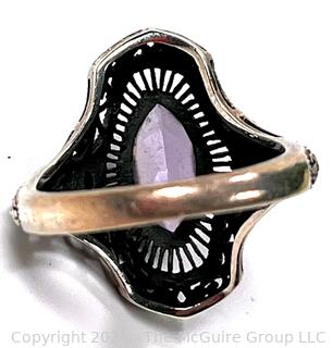 Art Deco Style Filigree Sterling Silver with Amethyst Ring