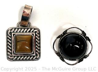 Sterling Silver with Agate and Onyx Stone Center Pendant and Brooch