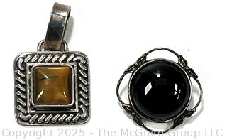 Sterling Silver with Agate and Onyx Stone Center Pendant and Brooch