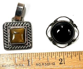 Sterling Silver with Agate and Onyx Stone Center Pendant and Brooch