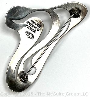 Asymmetrical Sterling Silver with Onyx Taxco Mexico Brooch Signed by Designer ASM 