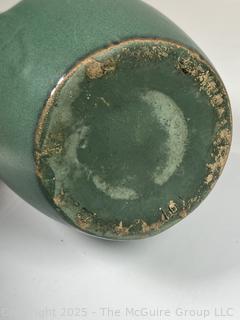 Green Arts & Craft Zanesville Stoneware Pottery Vase, Style 101 with Flower Relief