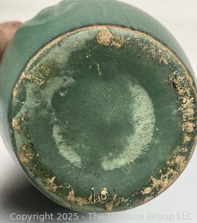 Green Arts & Craft Zanesville Stoneware Pottery Vase, Style 101 with Flower Relief