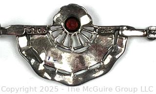 Art Deco Style Sterling Silver with Red Garnet & Marcasite Brooch