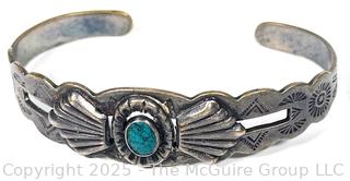 Silver Toned Cuff Bracelet Stone Center. 
