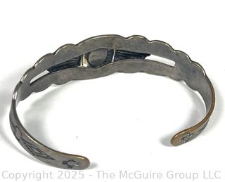 Silver Toned Cuff Bracelet Stone Center. 