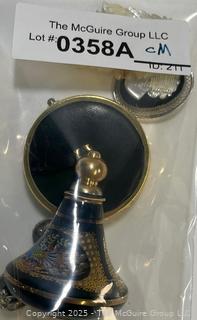 Perfume Bottle, Powder Compact, and Mother of Pearl Cameo Brooches