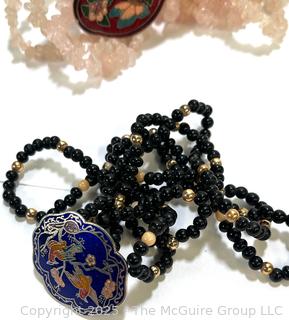 Three (3) Bead Necklaces Including Onyx and Rose Quartz Chips