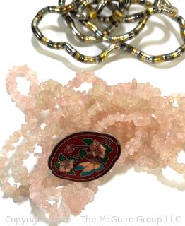 Three (3) Bead Necklaces Including Onyx and Rose Quartz Chips