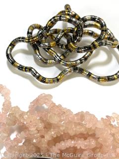 Three (3) Bead Necklaces Including Onyx and Rose Quartz Chips