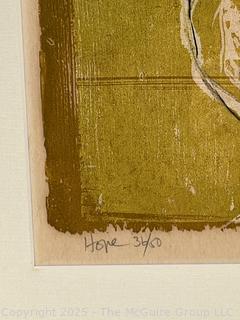 Framed Under Glass Color Lithograph Titled, “Girl With Hat” Signed and Numbered by Artist Hope Meryman. 23.5 x 24”