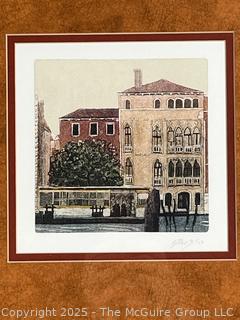 Framed Under Glass Print Titled, “Images Of Venice II” By Artist Mayer. 14" Square