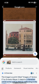Framed Under Glass Print Titled, “Images Of Venice II” By Artist Mayer. 14" Square