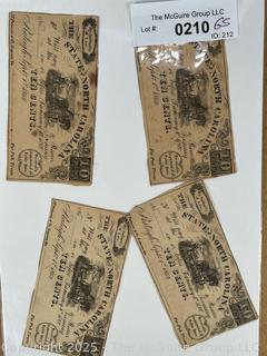 Four (4) State of North Carolina Ten Cent Confederacy Fractional Currency Notes 1862