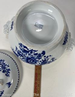 Porcelain Blue Onion Covered Vegetable Bowl Dish. Ethan Allen
