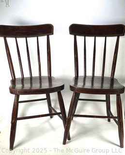 Two (2) Primitive Windsor Spindle Back Grain Painted Chairs