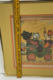 Framed Color Print of Anthropomorphic Animals in a Russian Troika Sleigh, Signed by Artist with Russian Info Sheet.  19 x 26".