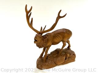 German Hand Carved Black Forest Elk Statue