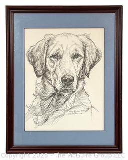 Framed Under Glass Print of Golden Retriever Dog Signed & Dated 1985 by G. Marlo Allen