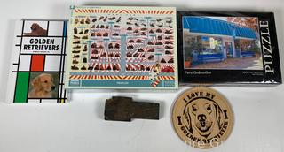 Group of Dog-Related Items and Jigsaw Puzzles