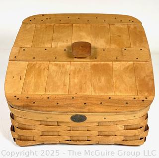 Hardwood Hand Woven Slanted Basket with Hinged Lid by Peterboro Basket Company 