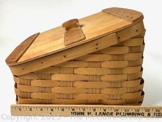 Hardwood Hand Woven Slanted Basket with Hinged Lid by Peterboro Basket Company 
