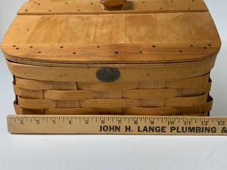 Hardwood Hand Woven Slanted Basket with Hinged Lid by Peterboro Basket Company 