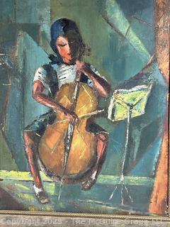 Framed Oil on Canvas of Girl Playing Cello. 19.5 x 23.5”
