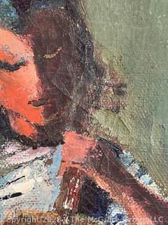 Framed Oil on Canvas of Girl Playing Cello. 19.5 x 23.5”