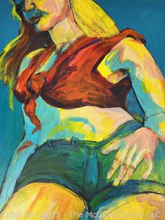 Unframed Acrylic on Paper of Young Woman. Unsigned but Attributed to Ardath Hill.  Consignor States She Purchased Painting From Hill's Estate.  Measures 22" x 30"