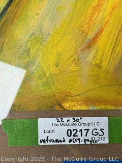 Unframed Acrylic on Paper of Young Woman. Unsigned but Attributed to Ardath Hill.  Consignor States She Purchased Painting From Hill's Estate.  Measures 22" x 30"