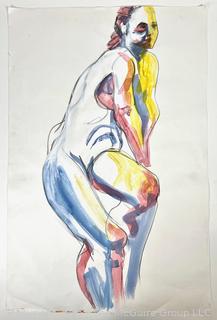 Unframed Watercolor and Crayon on Paper of Nude Woman. Unsigned but Attributed to Ardath Hill. Consignor States She Purchased Painting From Hill's Estate. Measures 23 x 35"