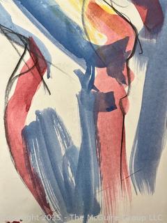 Unframed Watercolor and Crayon on Paper of Nude Woman. Unsigned but Attributed to Ardath Hill.  Consignor States She Purchased Painting From Hill's Estate.  Measures 23 x 35"