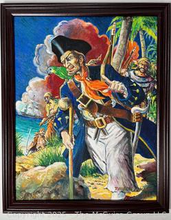 Framed Original Acrylics on Canvas of Treasure Island Signed by Artist Douglas Edwards 1994. 16 x 20"