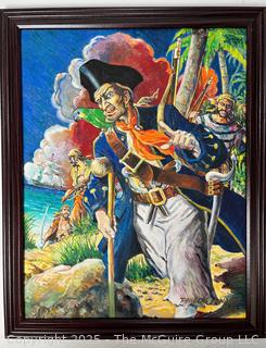 Framed Original Acrylics on Canvas of Treasure Island Signed by Artist Douglas Edwards 1994. 16 x 20"