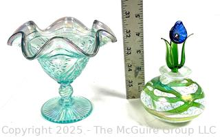 Fenton 95 Anniversary Iridescent Dish and Hand Blown Perfume Bottle