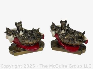 Two (2) Terrier Dogs in Baskets Bookends by K&O Kronheim and Oldenbusch 