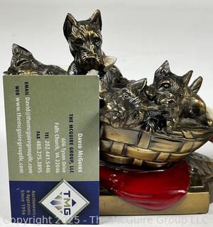 Two (2) Terrier Dogs in Baskets Bookends by K&O Kronheim and Oldenbusch 